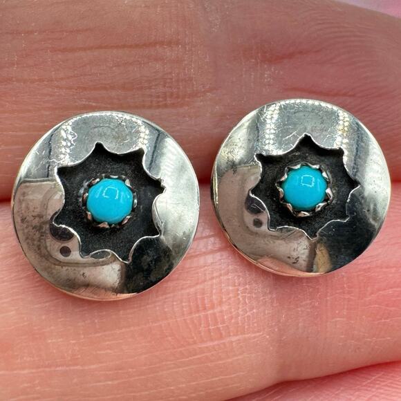 Vintage Snake Eye Turquoise Silver Shield Earrings Tribal Native Southwestern - Picture 1 of 7